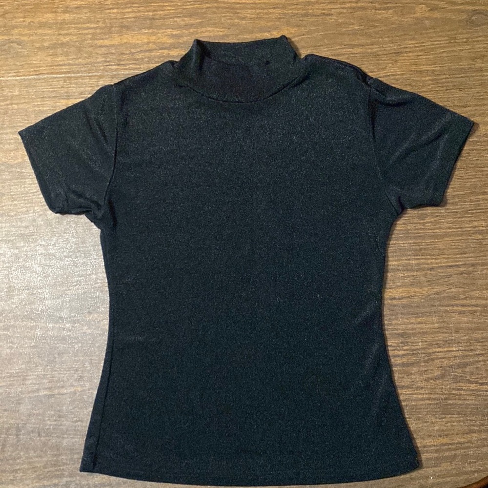 Black Poly Spandex Mock Turtleneck, Small